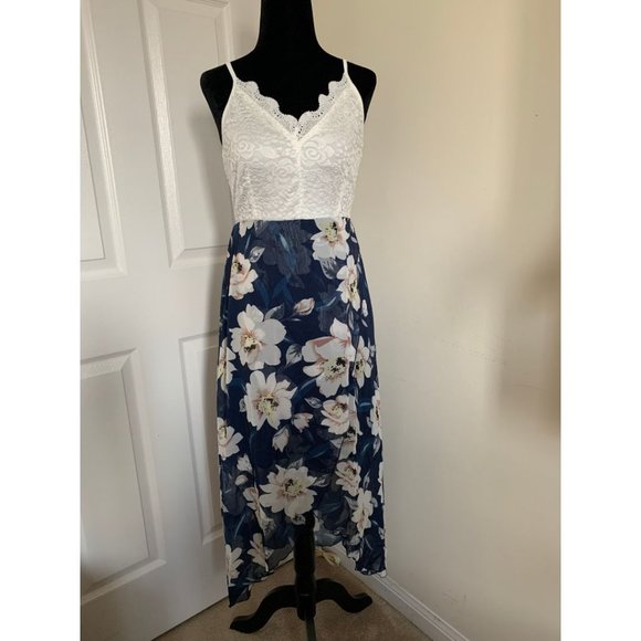 Lace Floral Print Tulip Hem Chiffon Dress - Picture 11 of 12